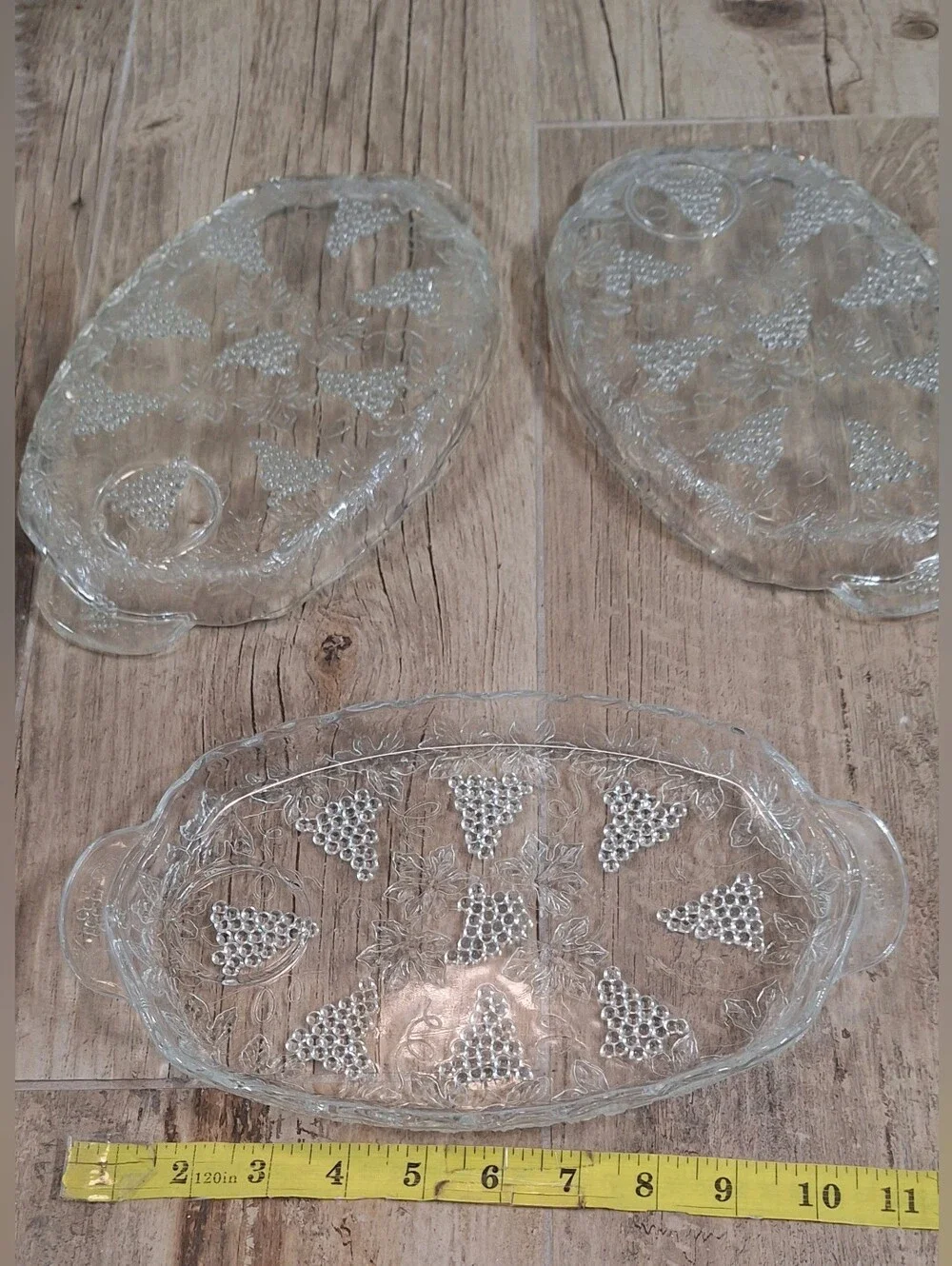Vintage Grape Pattern Pressed Glass Serving Trays Set of 3